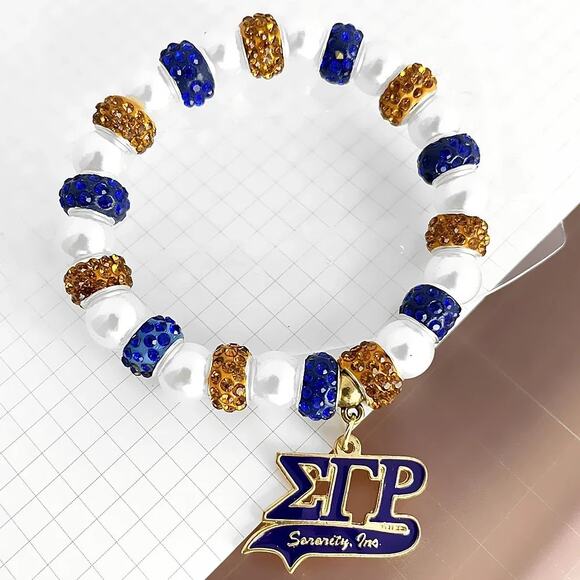Sigma Gamma Rho Bracelet Blue, White and Gold with Pendant Logo - Picture 5 of 7